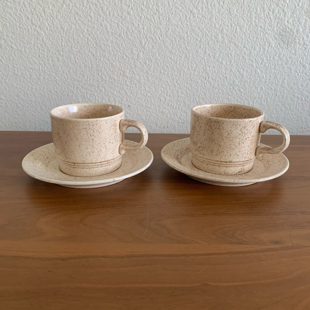 Vintage Set of 2 Brown Speckle Cups & Saucers Homer Laughlin
